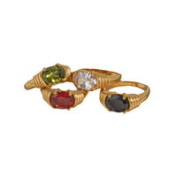 Stainless Steel Waterproof 3A Winding Pattern Oval Zircon Ring