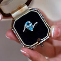 S925 sterling silver sky blue drop necklace ring
