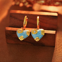 Oil painting sky blue drop glaze carved earrings necklace