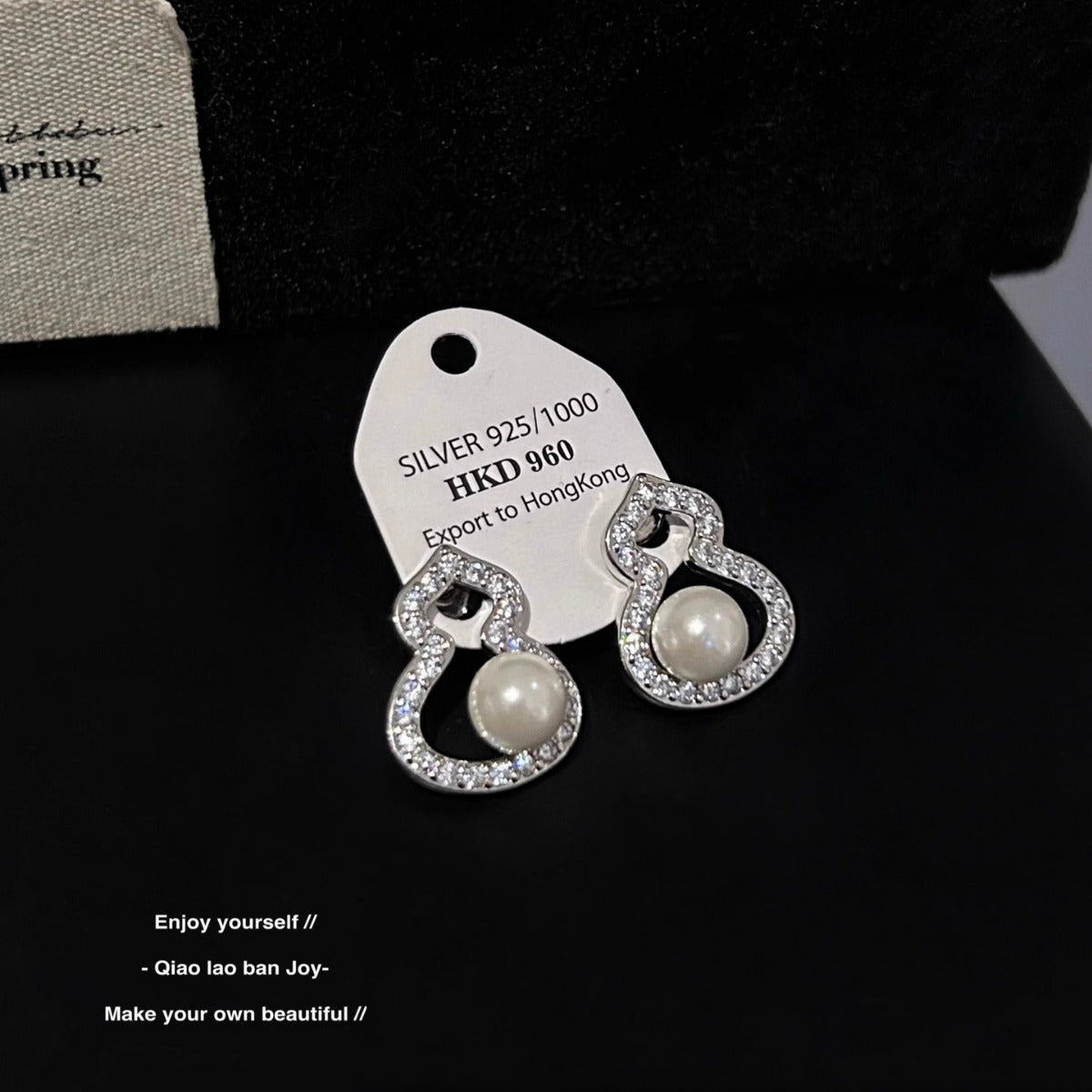 Hulu necklace earring set 925 silver needle pearl sparkling diamond
