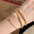 Blue Zircon Vertical Wide-Edge Thin Half-Bangle Bracelet (Gold Version)