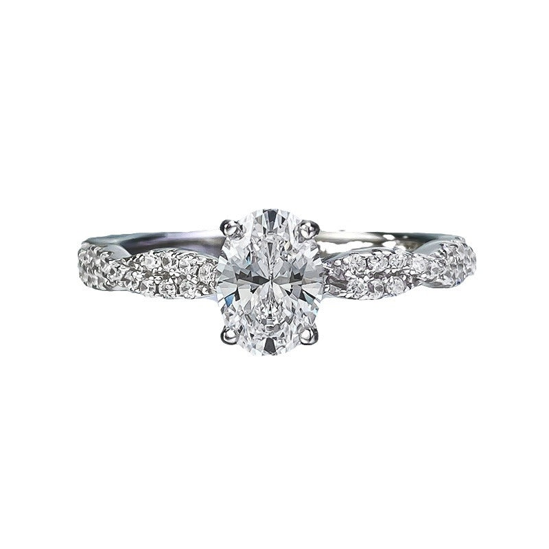 S925 Sterling Silver Rotating Ballet Spiral Oval Pigeon Egg Twisted Diamond Ring