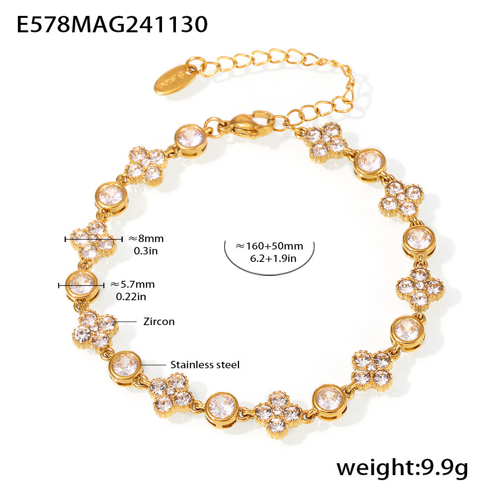 Stainless Steel Handmade Inlaid Super Flash Geometric Zircon Gestar Bracelet