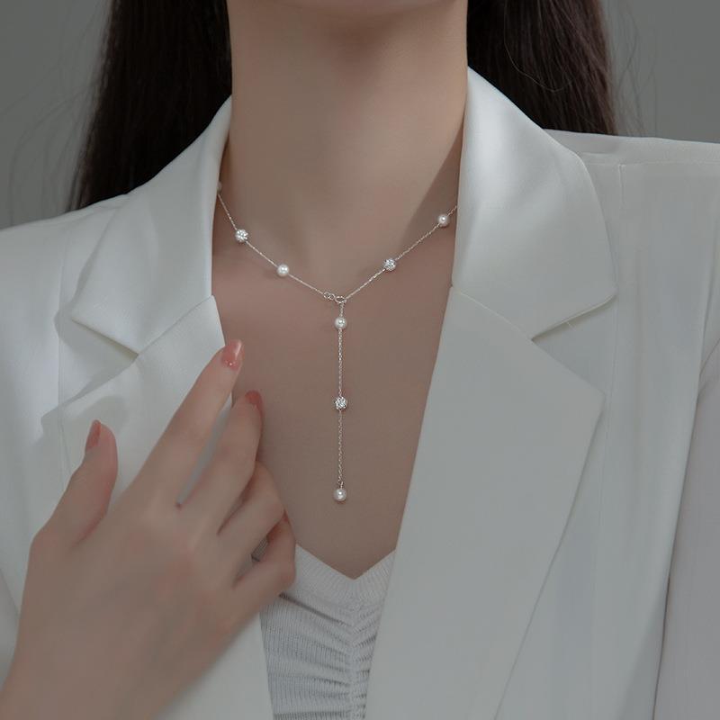 S925 Silver Sparkling Diamond Circular Spaced Bead Necklace