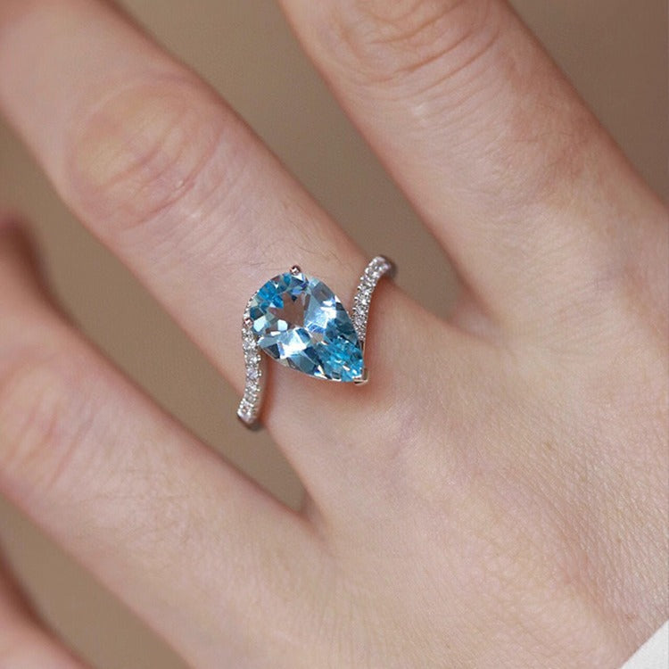 S925 sterling silver sky blue drop necklace ring