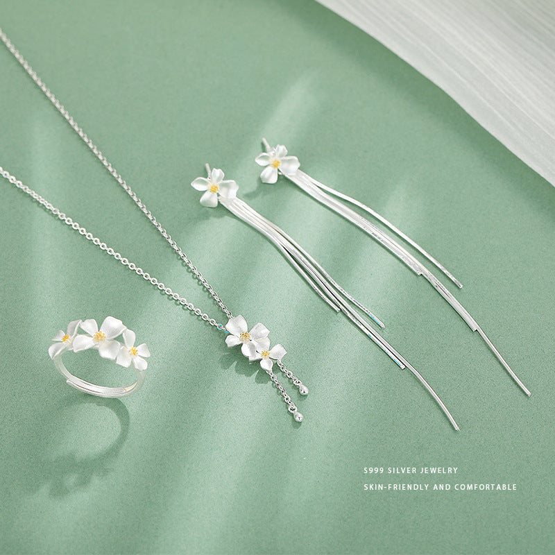 S999 foot silver elegant gardenia series set earrings ring necklace