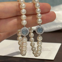 S925 Silver Natural Freshwater Pearl Sea Blue Mercury Bracelet