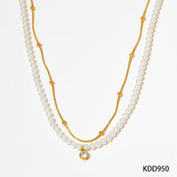 Double shell pearl zircon gold-plated necklace bracelet