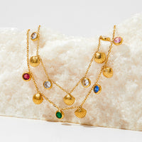 Colored zircon shell pendant stainless steel necklace anklet